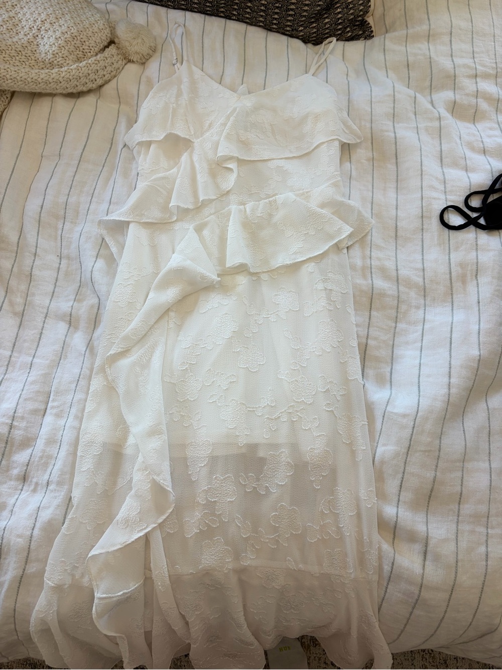 White Ruffled Lace Slip Dress – Elegant Spaghetti-Strap Midi - Picture 2 of 6
